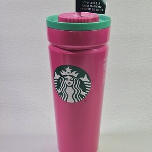Starbucks Pink Tumbler with Green Lid